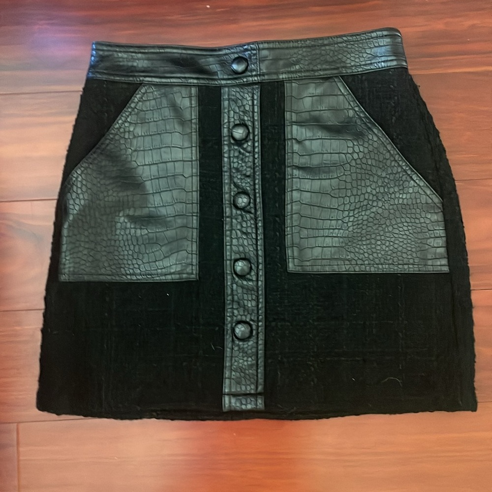 Christian Lacroix Paris Tweed Skirt w Faux Crocodile Trim NWT